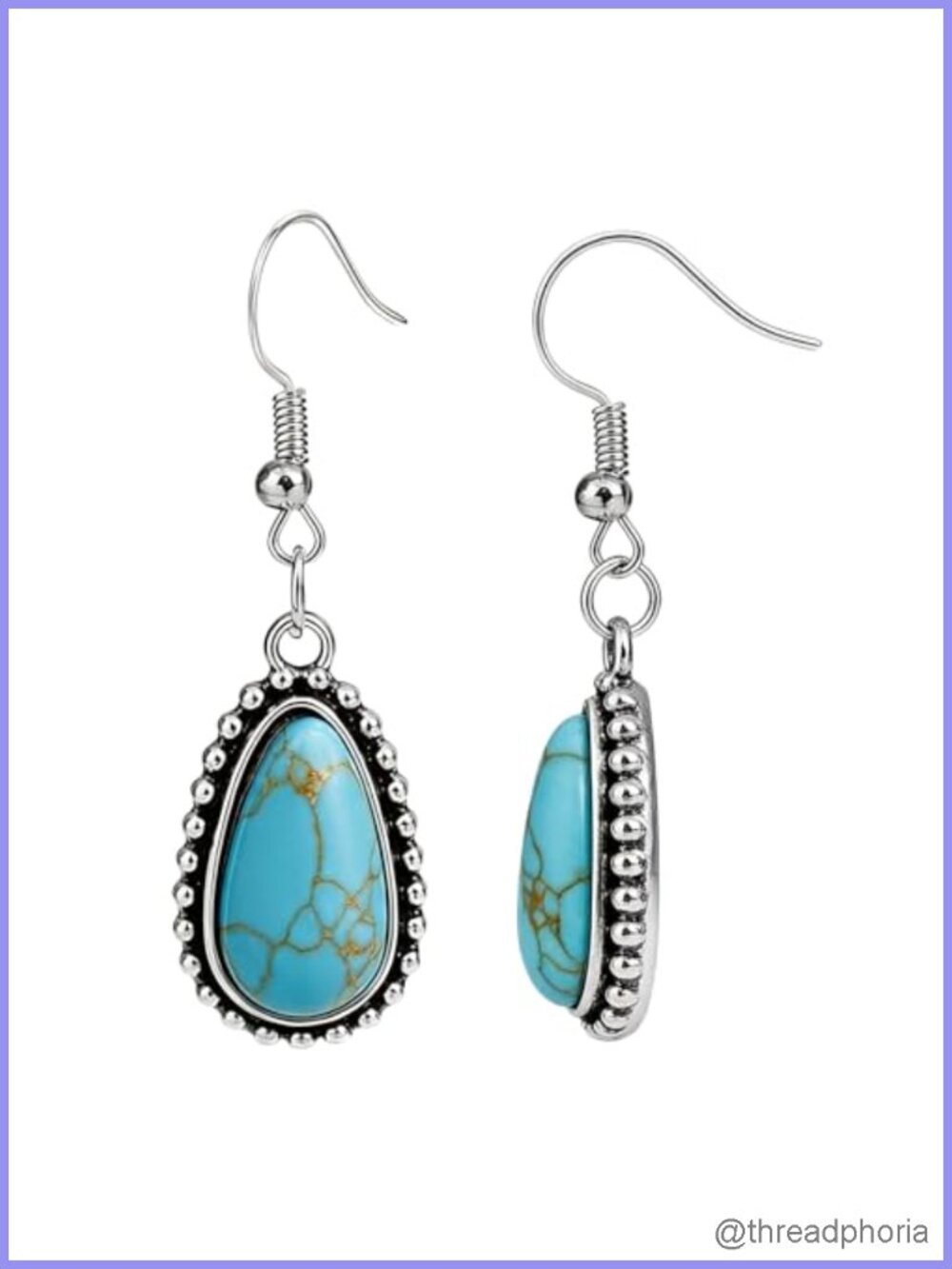 Turquoise Teardrop Drop Dangle Earrings Boho Western Statement Jewelry Alloy